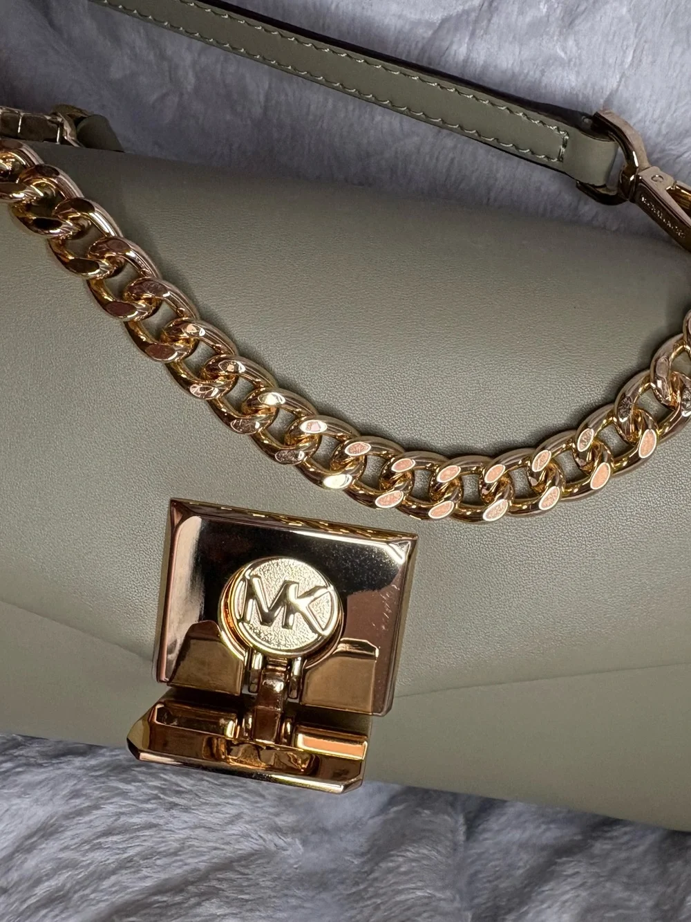 Michael Kors Sage Green Leather Crossbody with Gold Chain Accent